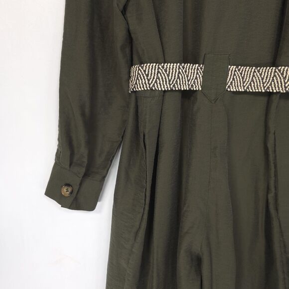 ZARA Jumpsuit MEDIUM Olive Green Utility Button Front V Neck Lyocell 3564/064 - Picture 9 of 12